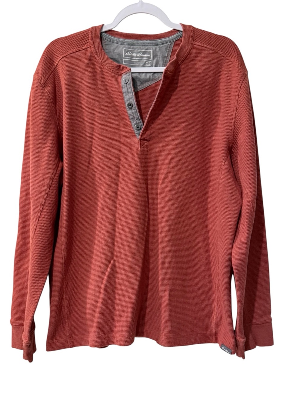 Eddie Bauer men’s XL long sleeve thermal waffle knit burnt orange Henley shirt